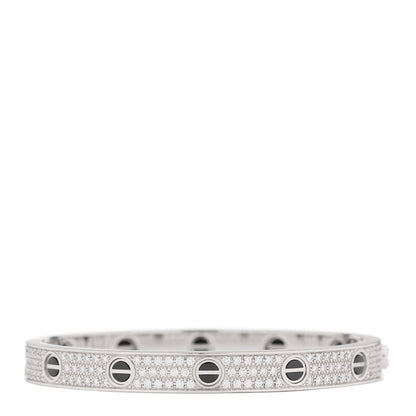 Cartier 18K White Gold Diamond Ceramic LOVE Paved Bracelet 17 3 of 9