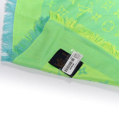 Louis Vuitton Silk Wool Monogram Denim Shawl Blue Yellow Fluo 2 of 4