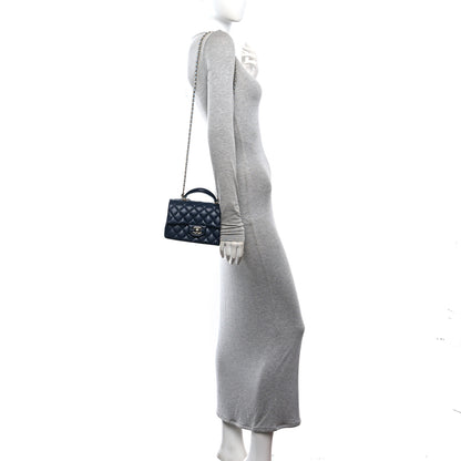 Chanel Lambskin Quilted Bi-Color Mini Top Handle Rectangular Flap Navy Blue Light Blue 2 of 11