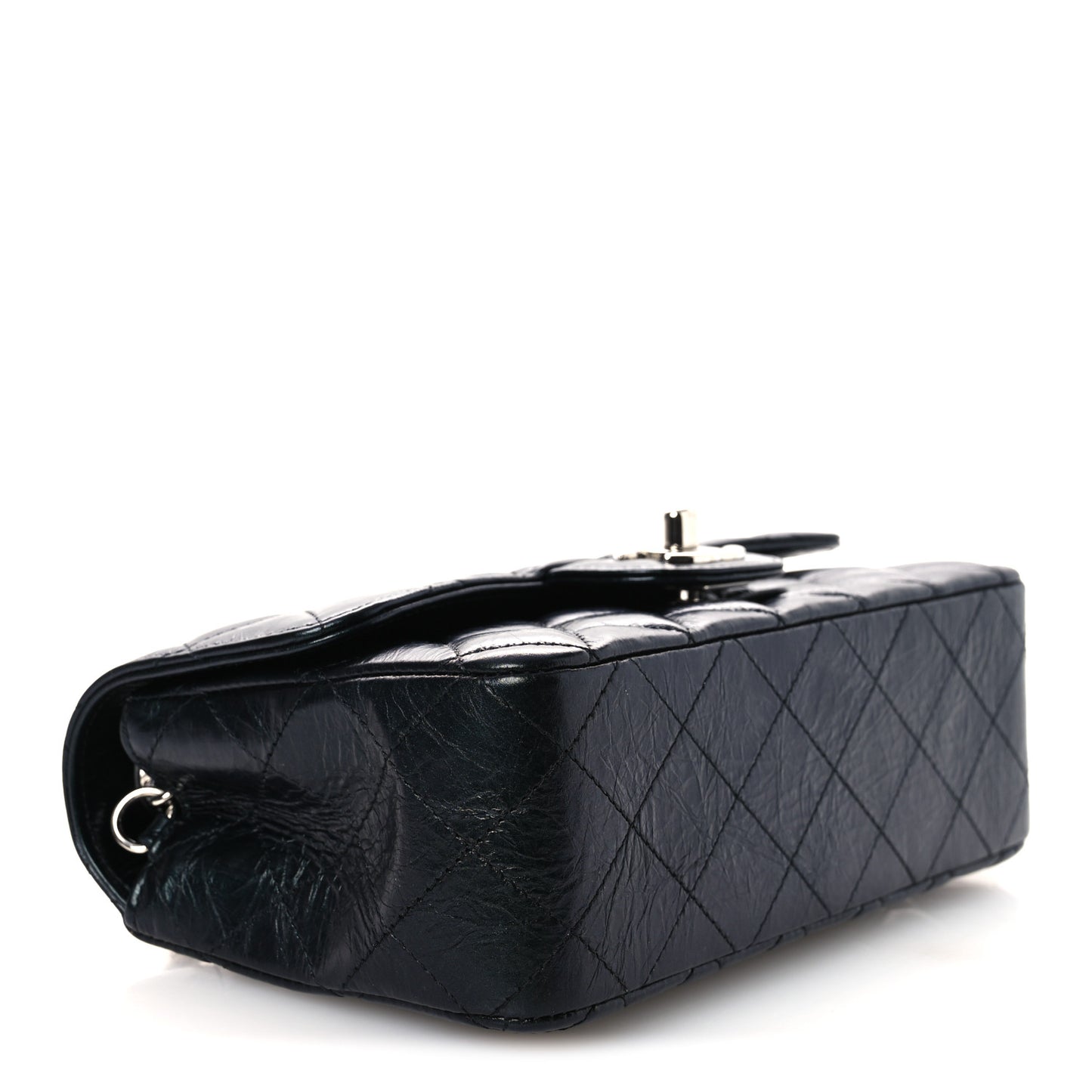 Metallic Aged Calfskin Quilted Mini Rectangular Flap  Green