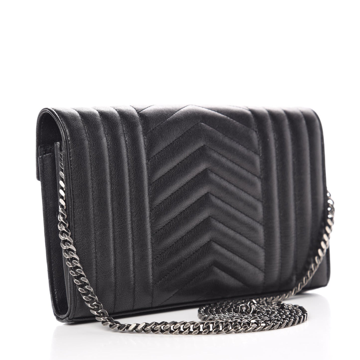 Lambskin Mixed Matelasse Monogram Charms Chain Wallet Black