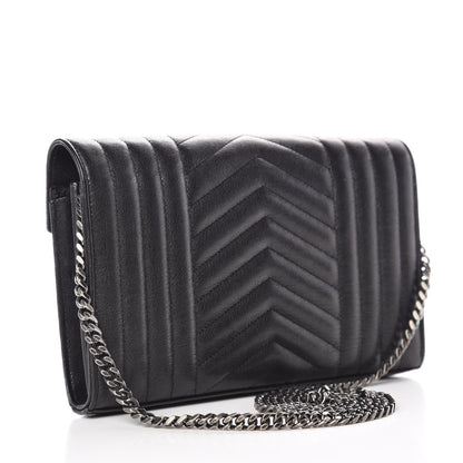 Saint Laurent Lambskin Mixed Matelasse Monogram Charms Chain Wallet Black 3 of 11