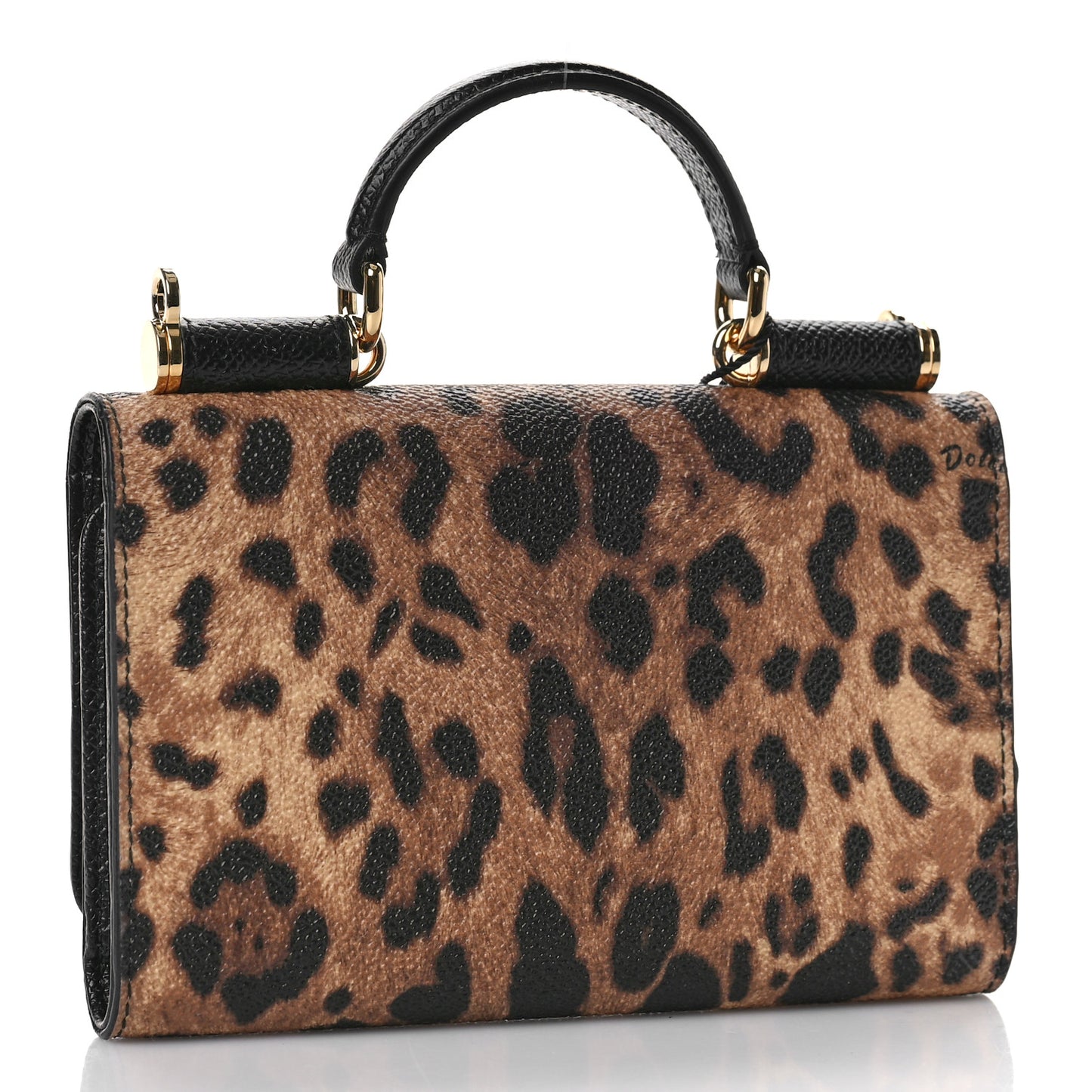 Dauphine Leopard Print Mini Miss Sicily Chain Phone Case Wallet Brown Black