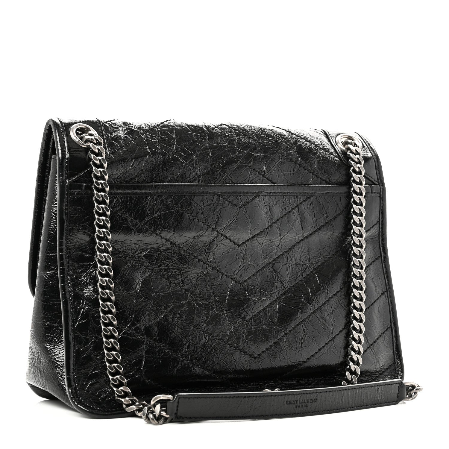 Saint Laurent Crinkled Calfskin Matelasse Monogram Medium Niki Chain Satchel Black 3 of 10