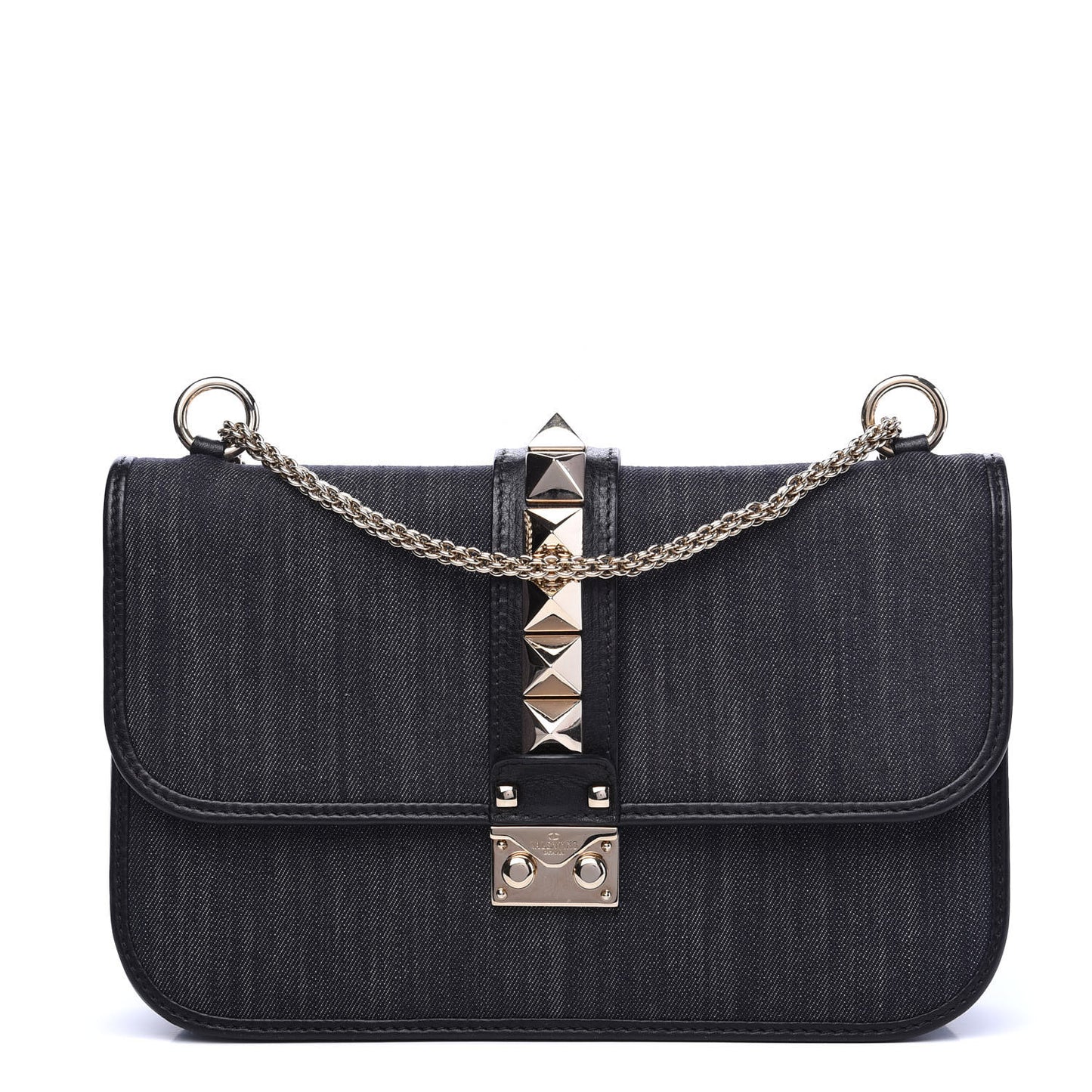 Denim Medium Glam Lock Rockstud Flap Deep Denim
