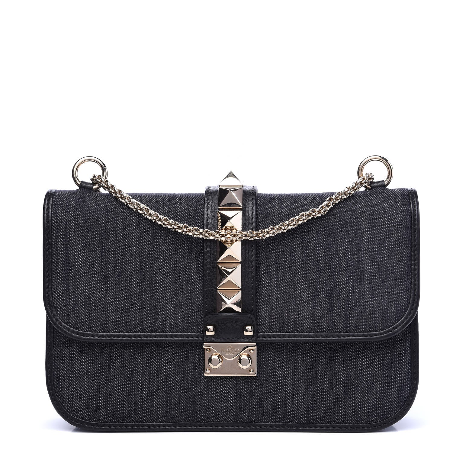 Valentino Garavani Denim Medium Glam Lock Rockstud Flap Deep Denim 1 of 8