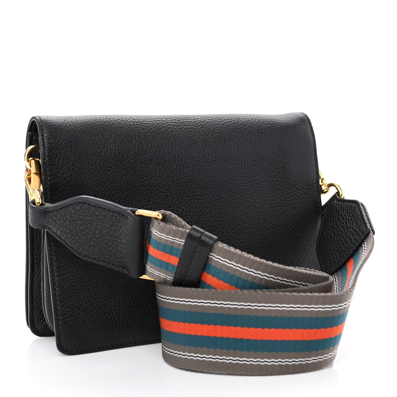 Prada Vitello Daino Double Strap Flap Crossbody Black 3 of 10