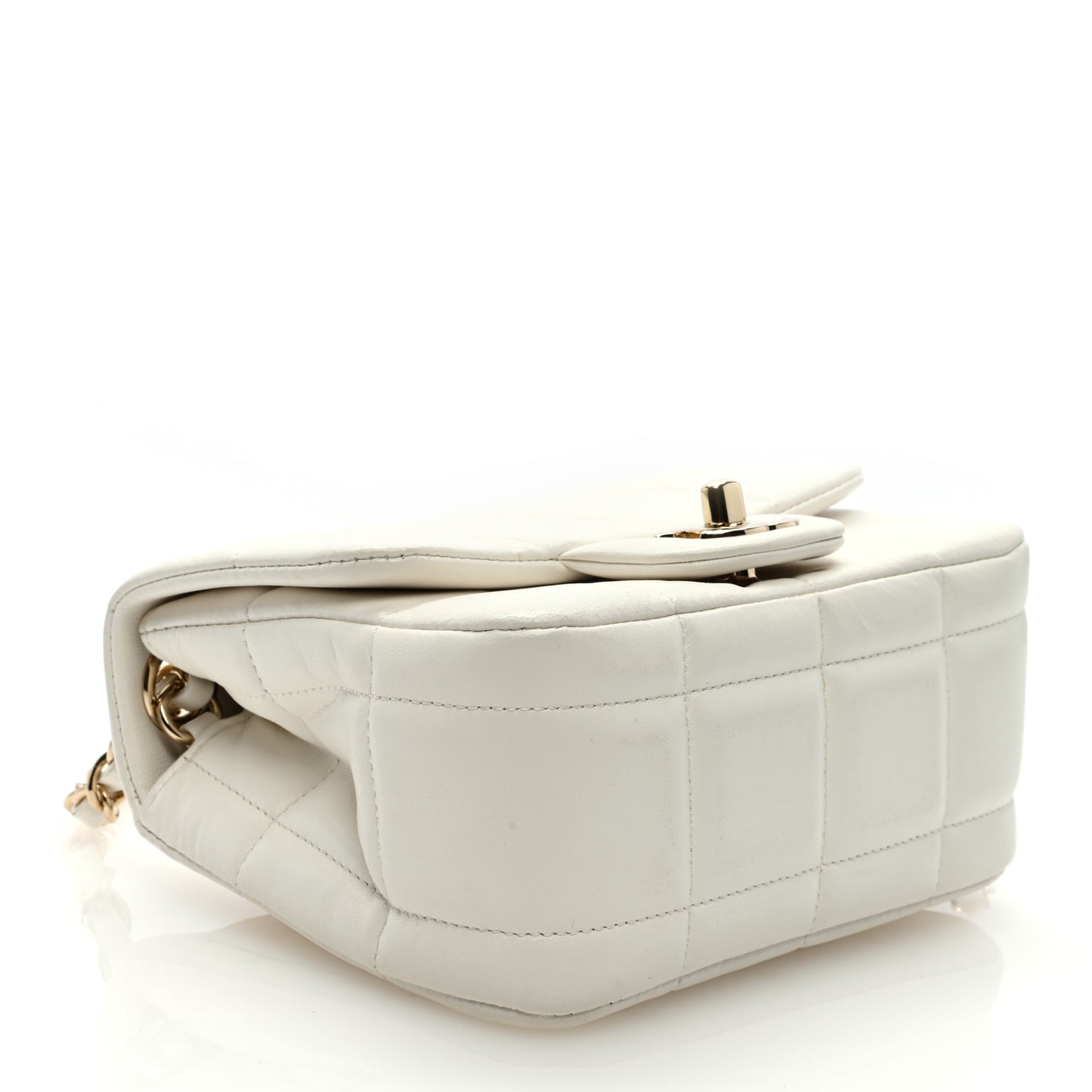 Lambskin Resin Crystal Square Quilted Monacoco Mini Square Flap White