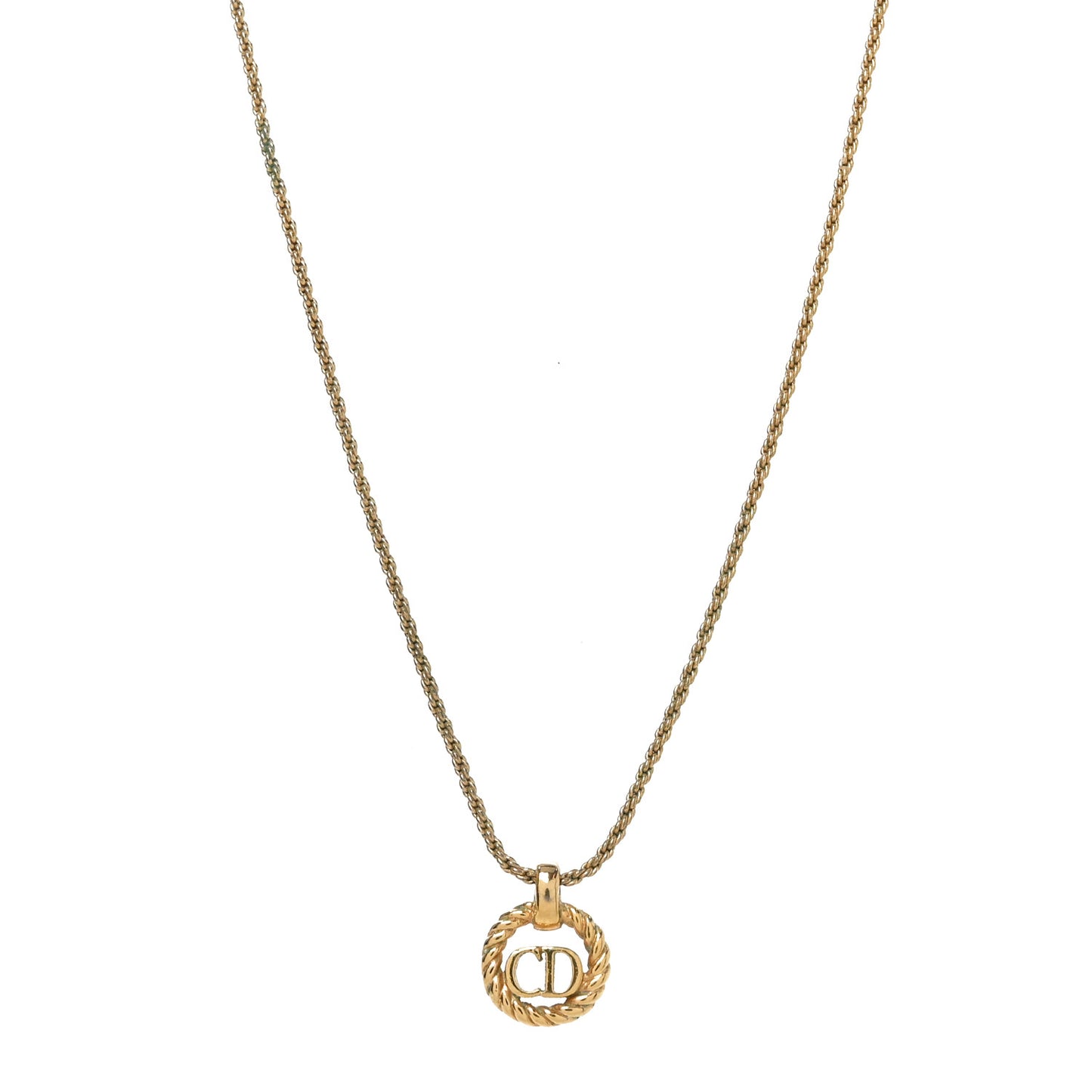 Metal CD Logo Round Pendant Necklace Gold