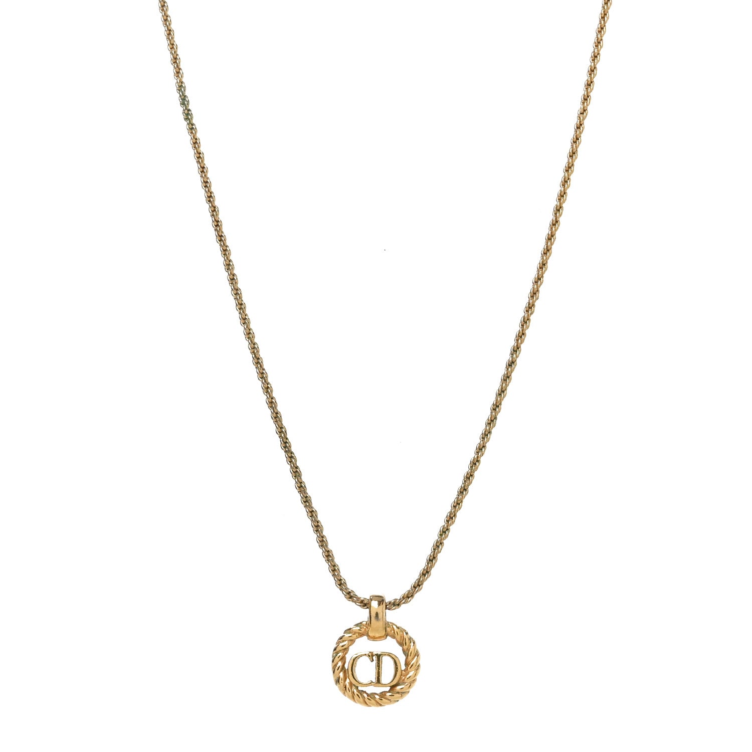 Christian Dior Metal CD Logo Round Pendant Necklace Gold 1 of 5