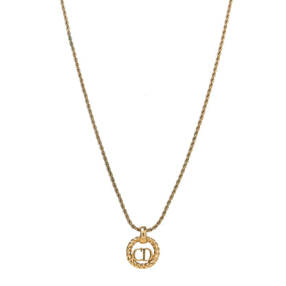 Christian Dior Metal CD Logo Round Pendant Necklace Gold 1 of 5