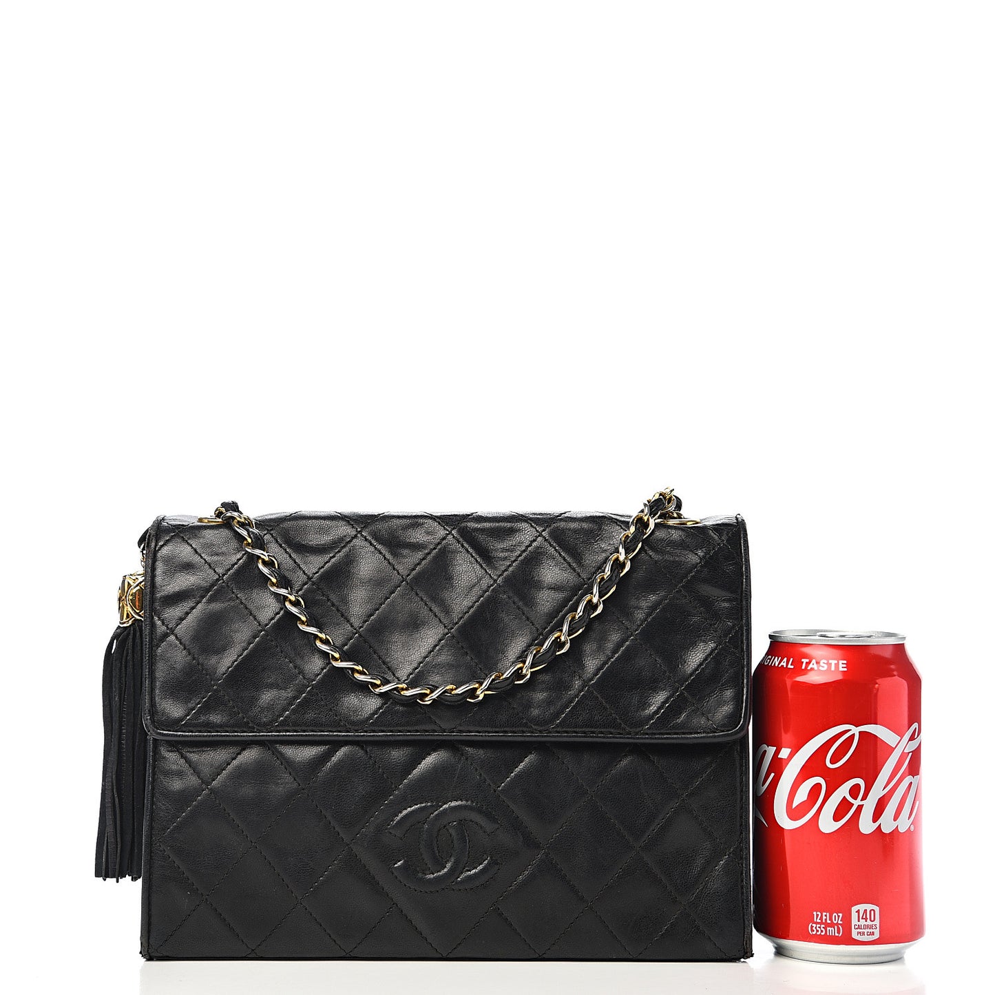 Lambskin Quilted CC Tassel Shoulder Flap Black