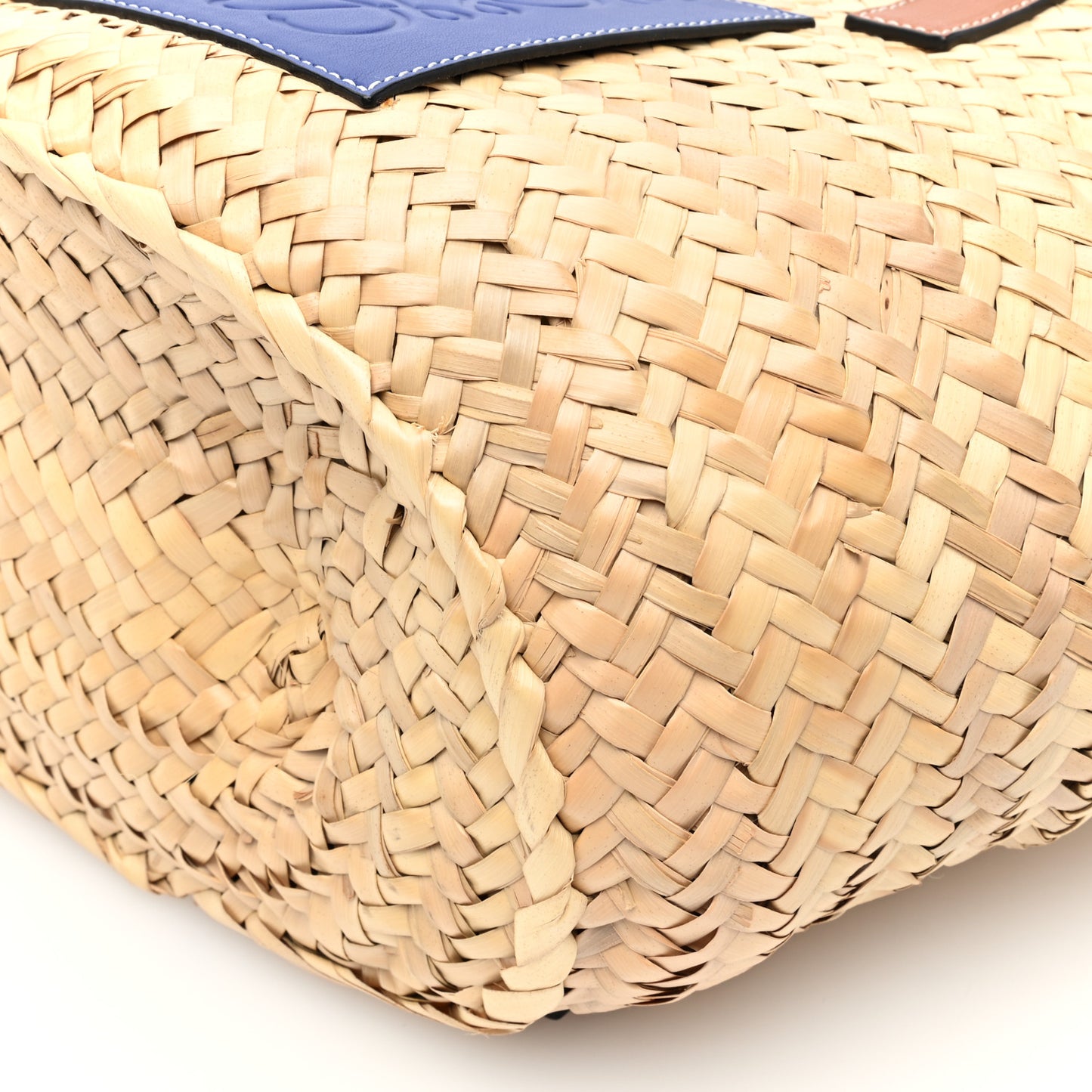 Raffia Basket Tote Bag Natural Tan Navy