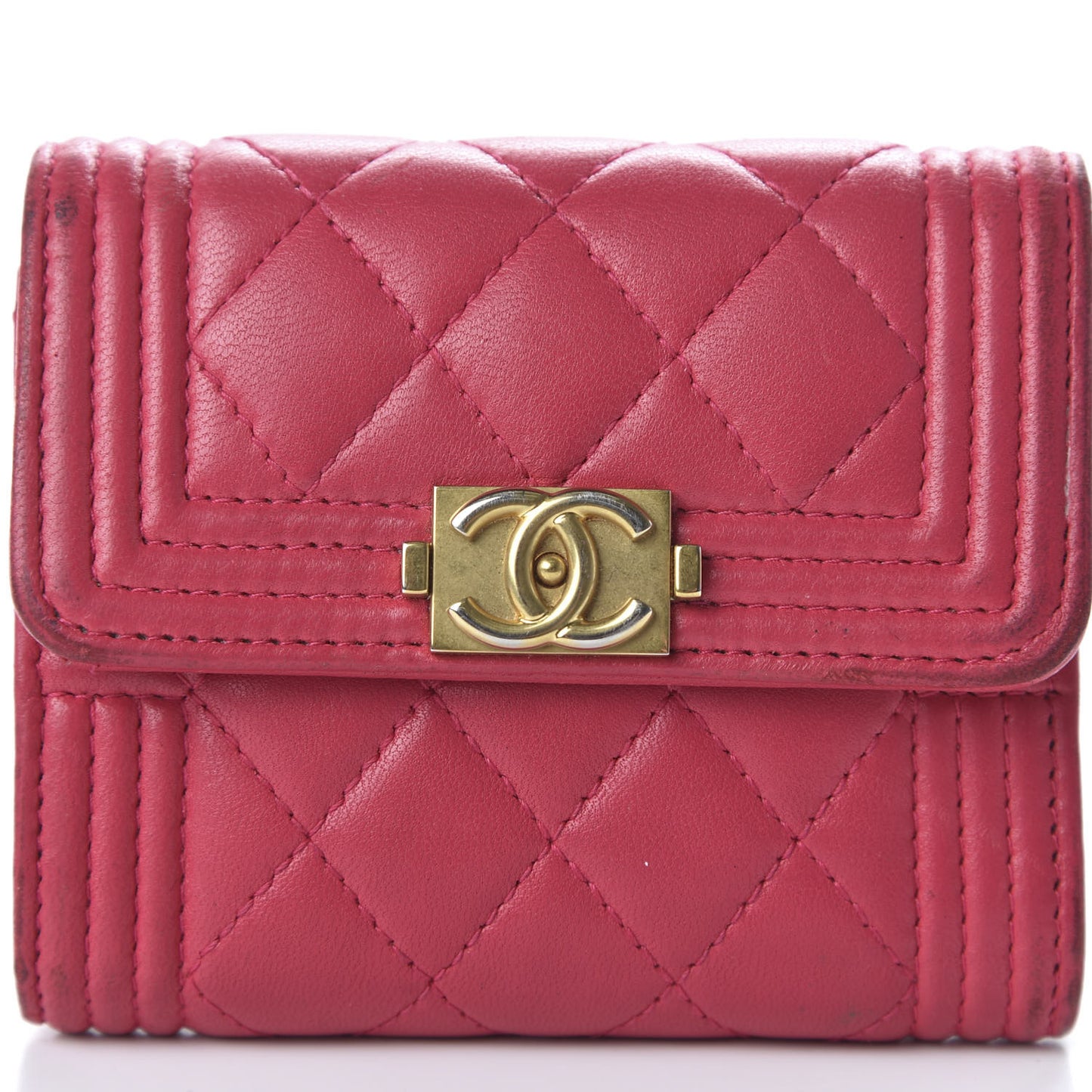 Lambskin Quilted Compact Boy Wallet Fuchsia