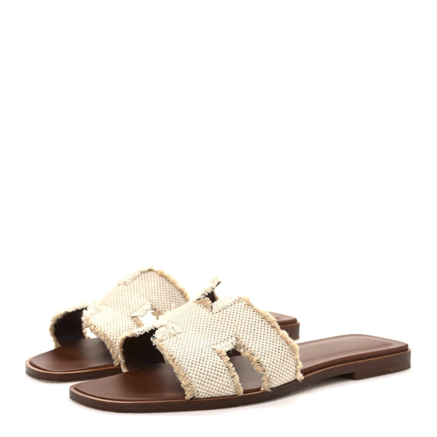 Hermes Linen Canvas Fringe Oran Sandals 37 Beige 4 of 10
