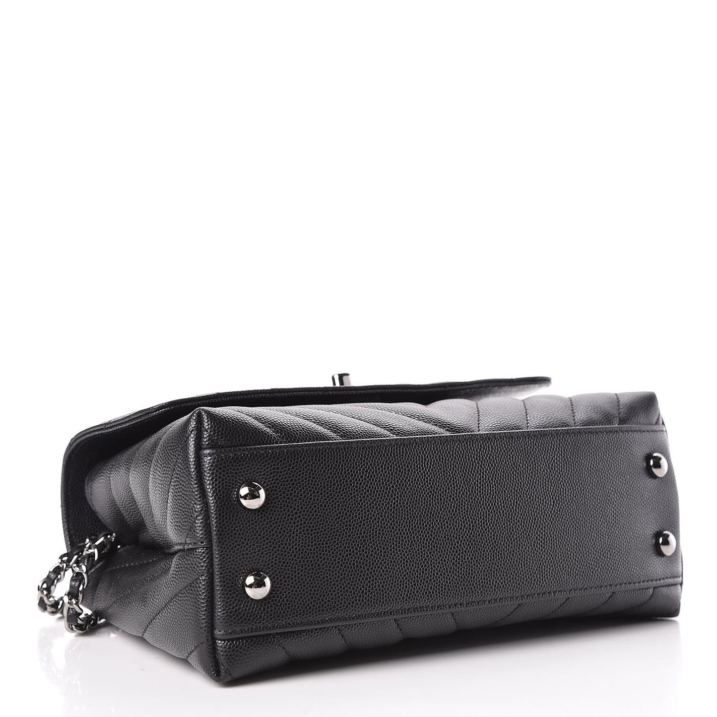 Caviar Chevron Quilted Mini Coco Handle Flap Black