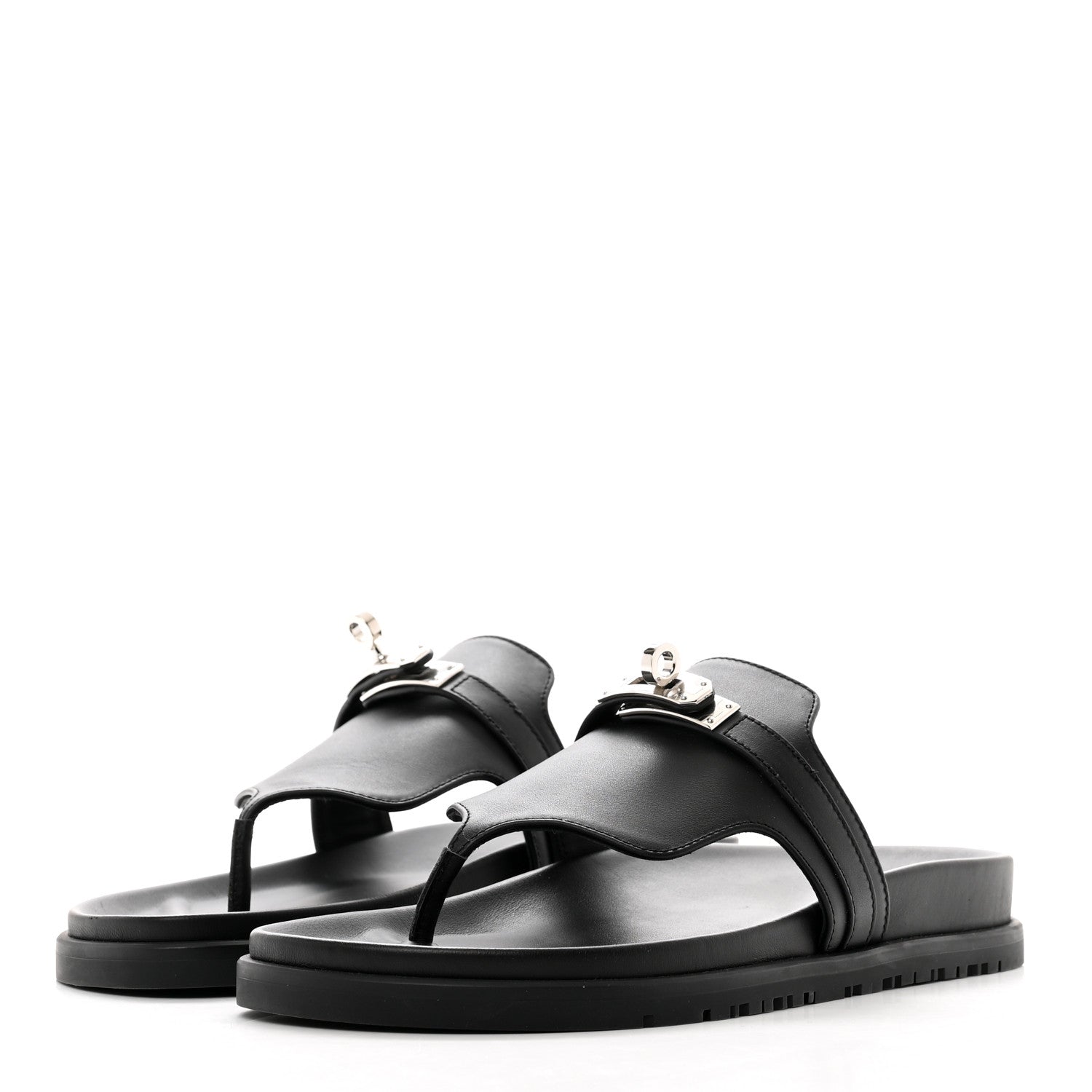 Hermes Calfskin Womens Empire Sandals 36.5 Black 3 of 9