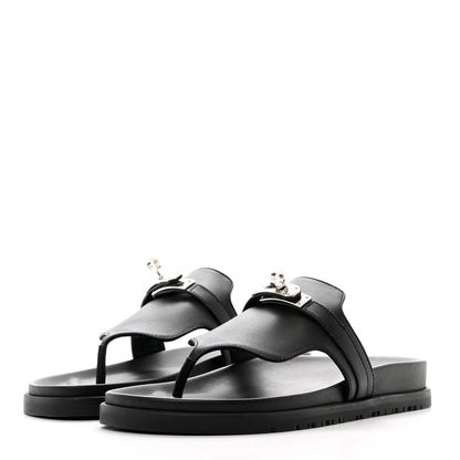 Hermes Calfskin Womens Empire Sandals 36.5 Black 3 of 9