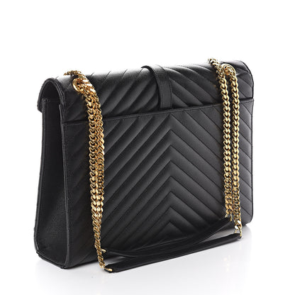 Saint Laurent Grain De Poudre Matelasse Chevron Large Monogram Satchel Black 2 of 8