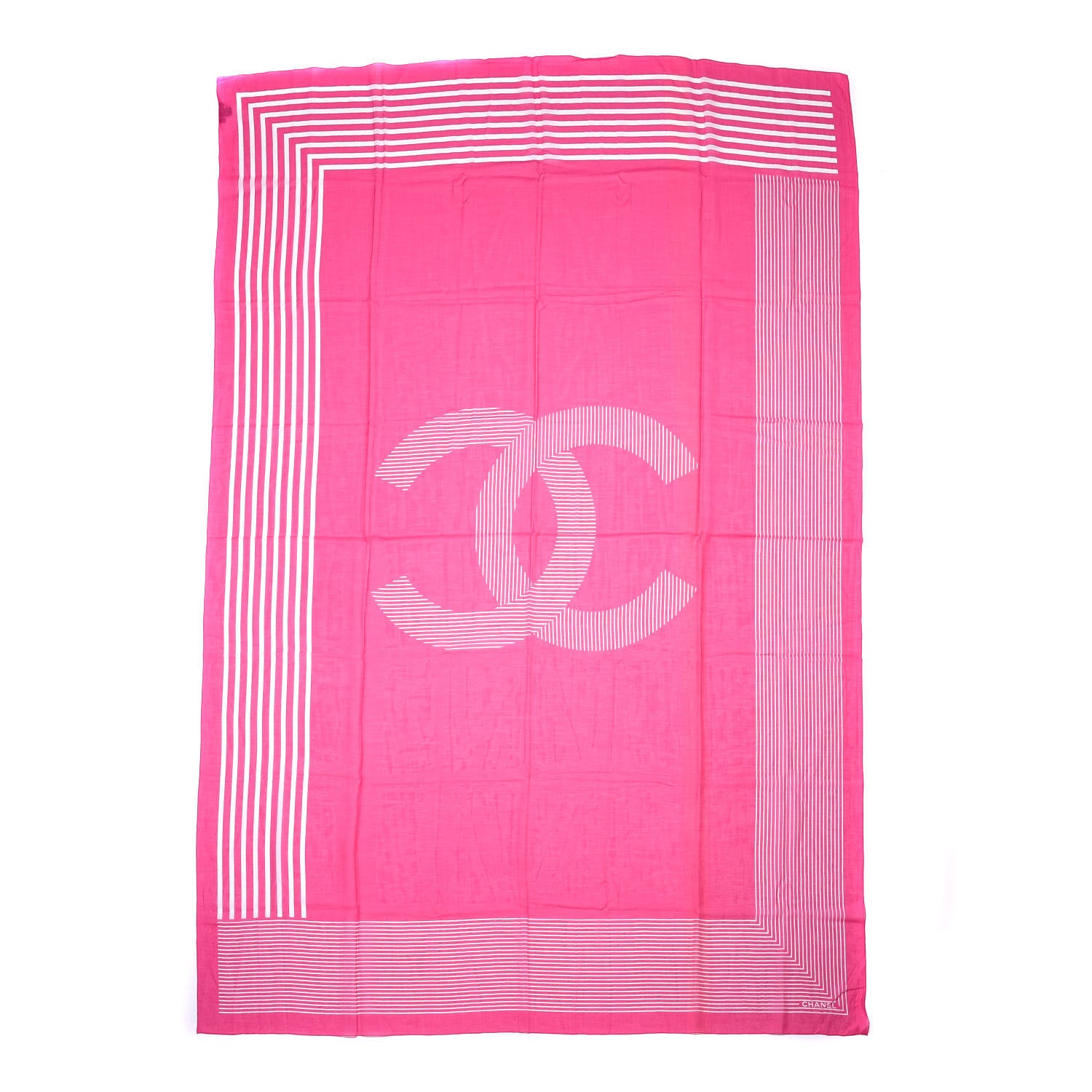 Chanel Cotton Silk CC Striped Stole Pink White 1 of 3