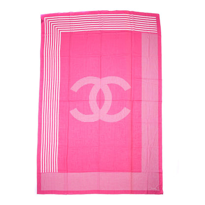 Chanel Cotton Silk CC Striped Stole Pink White 1 of 3