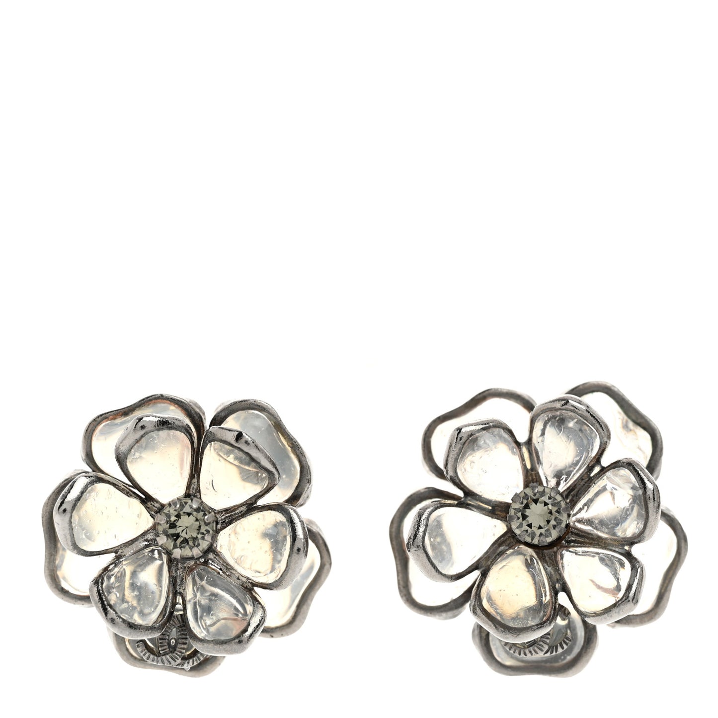 Crystal Camellia CC Stud Earrings Silver