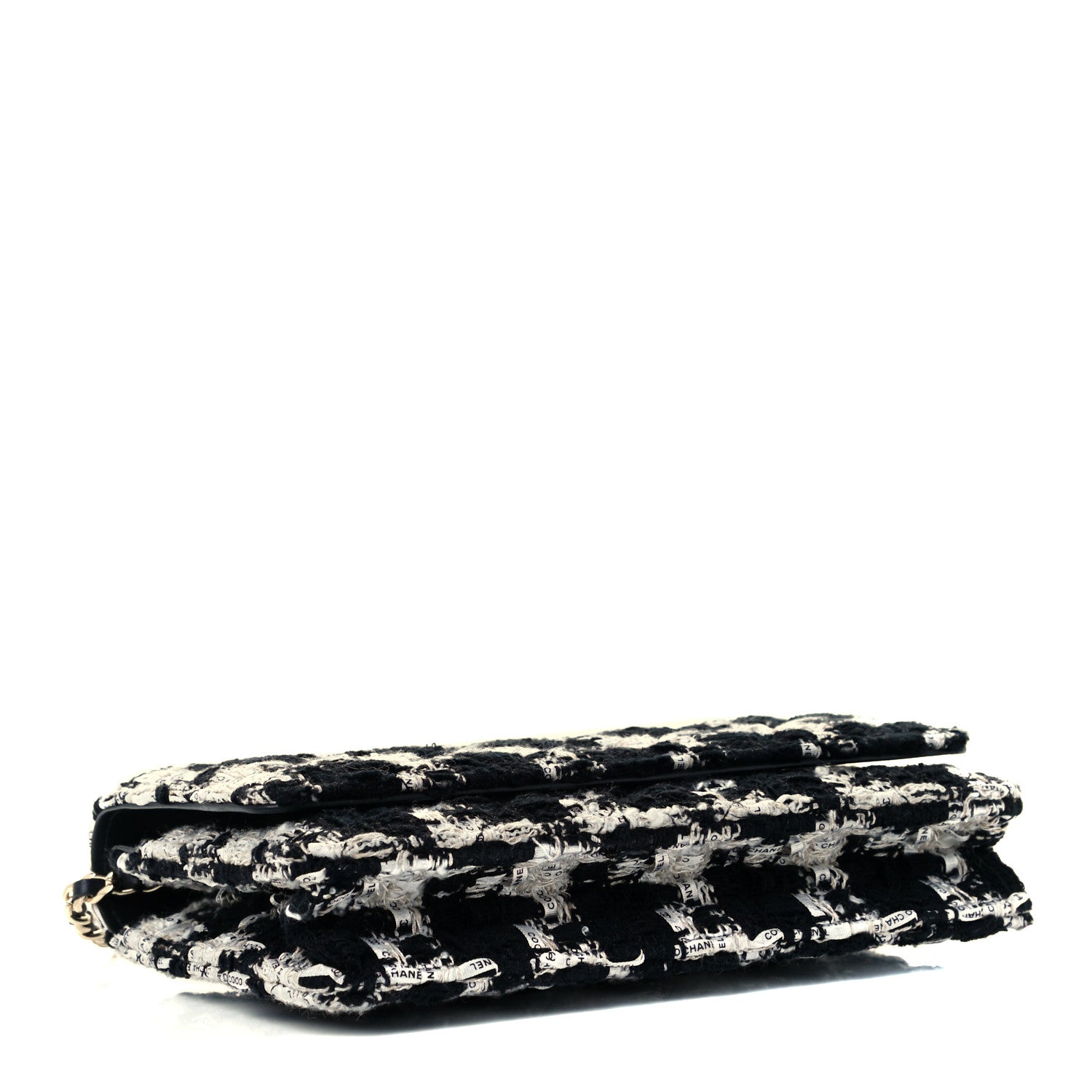 Chanel Tweed Quilted Wallet On Chain WOC Black Ecru White 4 of 11