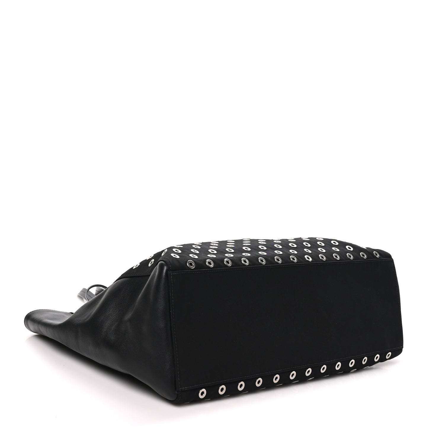 Tessuto Nylon Calfskin Grommet Tote Black