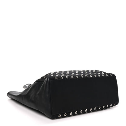 Prada Tessuto Nylon Calfskin Grommet Tote Black 3 of 8