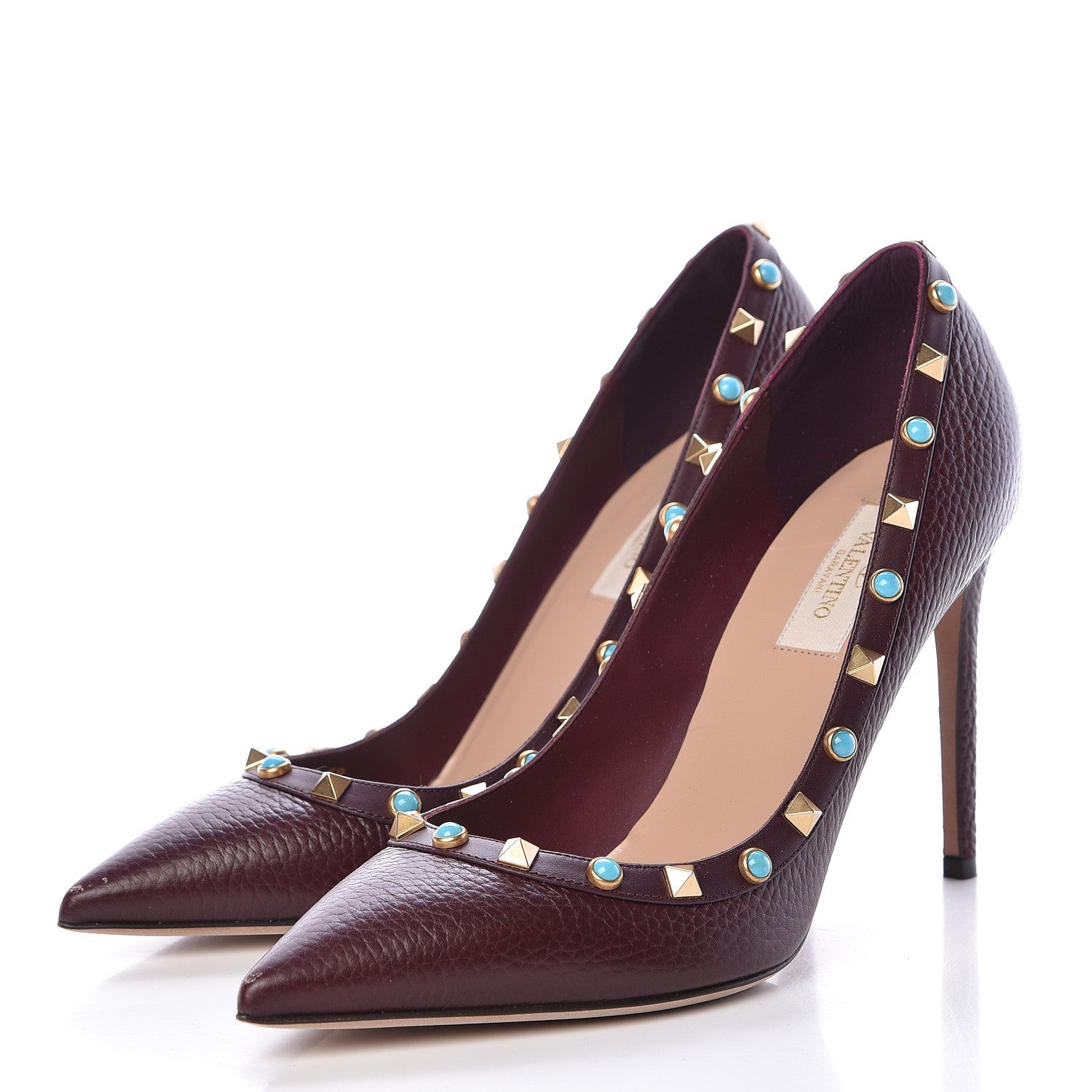 Valentino Garavani Pebbled Calfskin Rockstud Rolling 100mm Pumps 39 Rubin 3 of 13