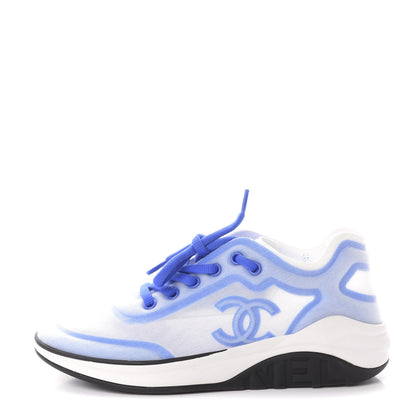 Chanel Calfskin Mesh Lyrca Womens Logo Sneakers 36.5 White Blue 1 of 6