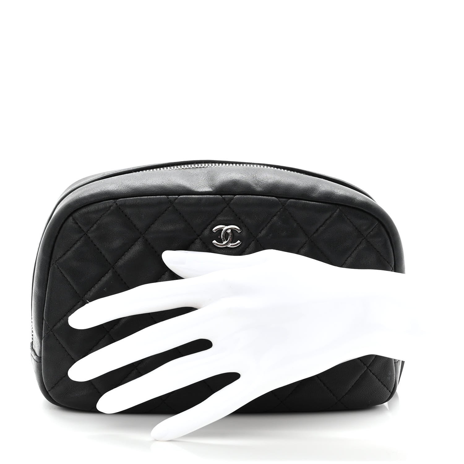 Chanel Lambskin Quilted Medium Curvy Pouch Cosmetic Case Black 2 of 12
