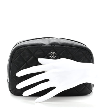 Chanel Lambskin Quilted Medium Curvy Pouch Cosmetic Case Black 2 of 12