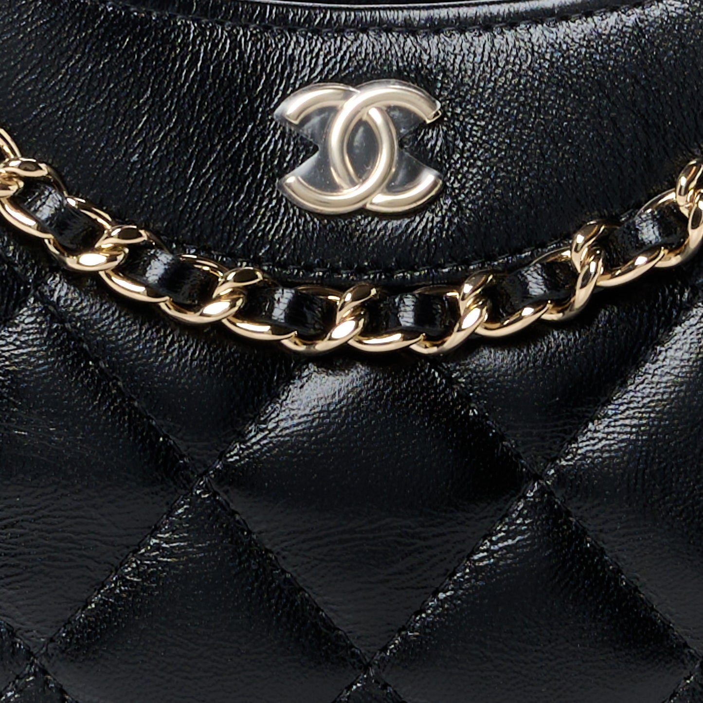Shiny Crumpled Calfskin Quilted Nano 31 Shopping Bag Black