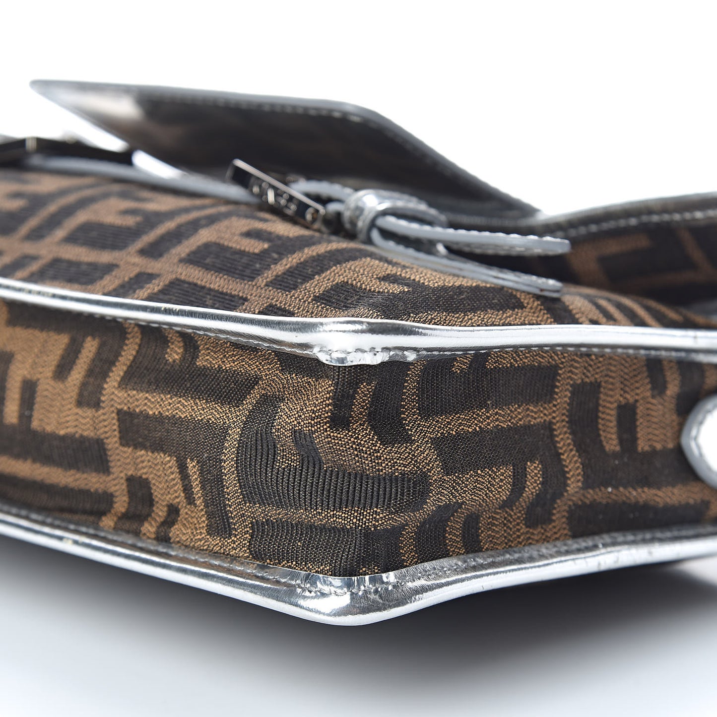 Metallic Calfskin Zucca Shoulder Bag Silver Tobacco