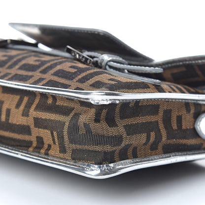 Fendi Metallic Calfskin Zucca Shoulder Bag Silver Tobacco 6 of 9