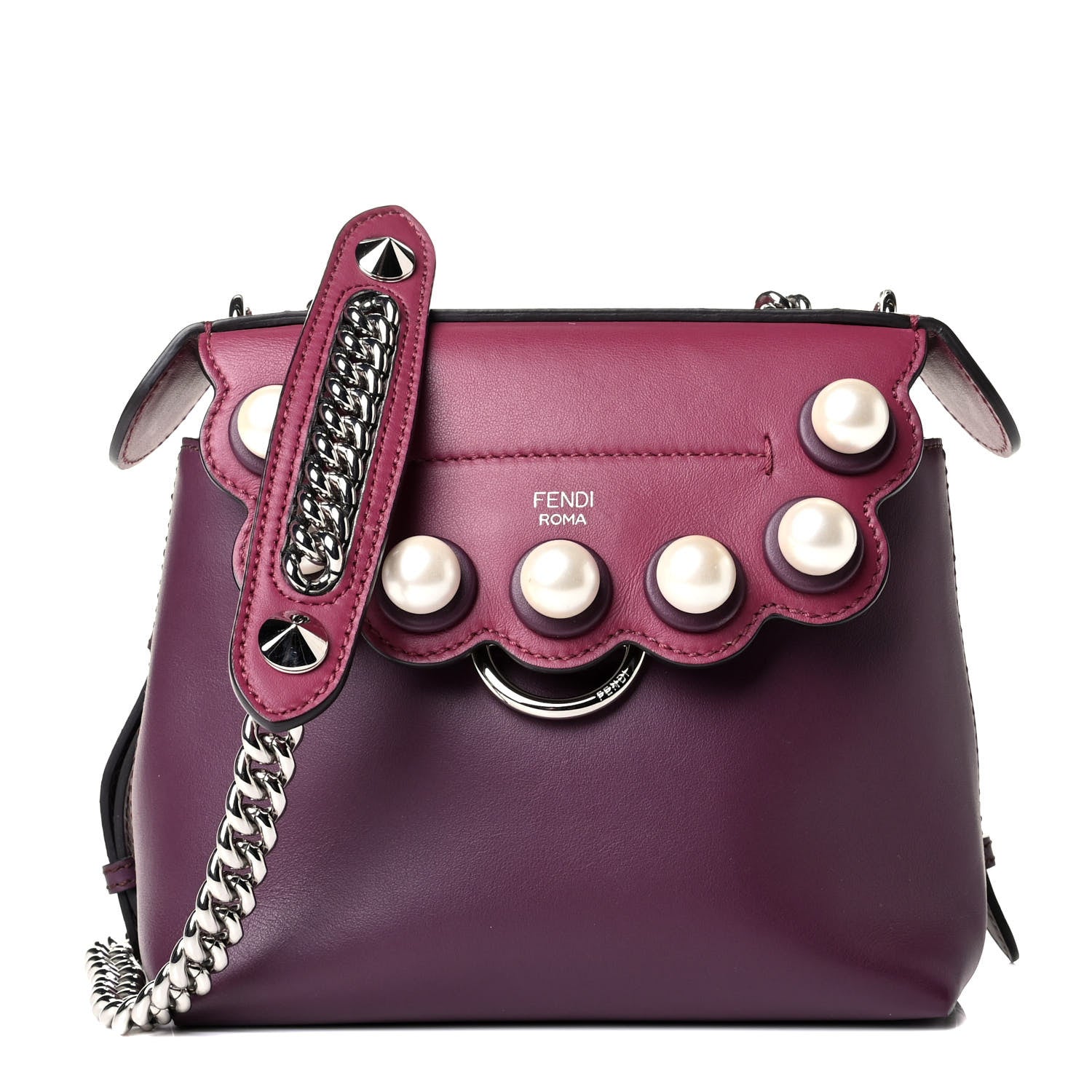 Fendi Vitello Century Pearl Bi-Color Scalloped Mini Back to School Backpack Amarone Black Cherry 1 of 8