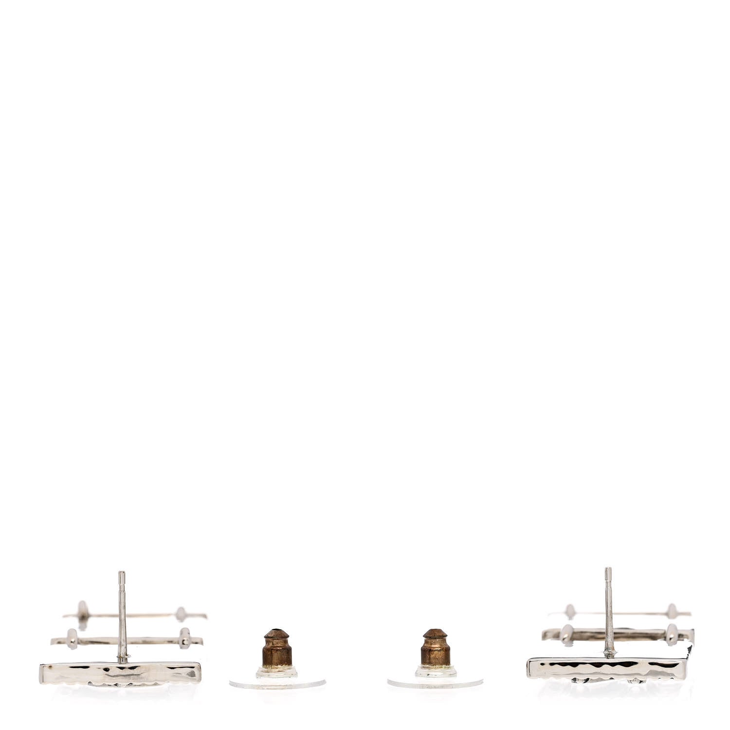 Chanel Metal Crystal Cha-Nel Logo Drop Earrings Silver 3 of 5