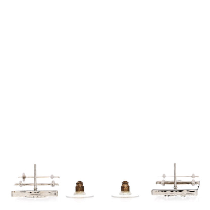 Chanel Metal Crystal Cha-Nel Logo Drop Earrings Silver 3 of 5