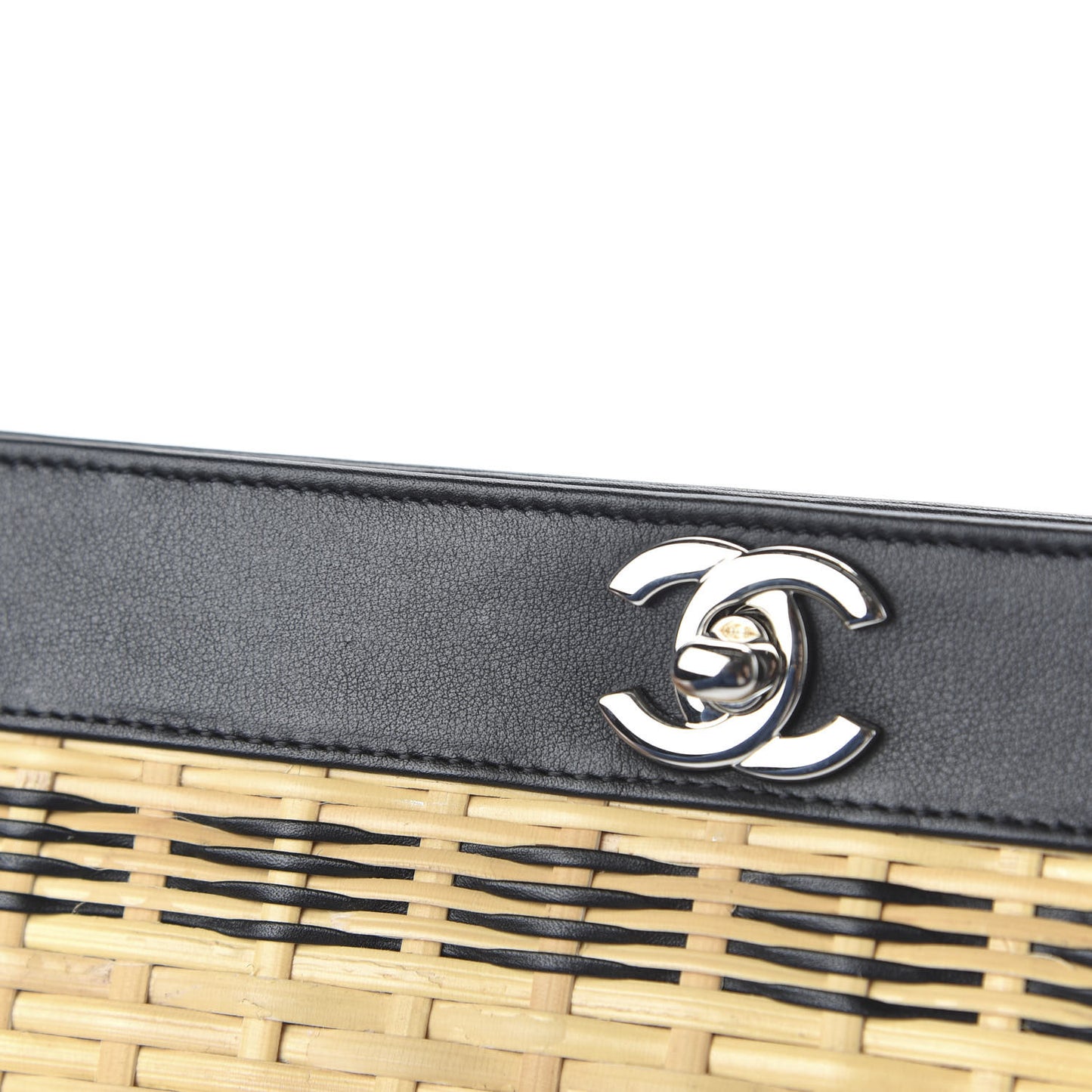 Rattan Calfskin CC Chain Wristlet Clutch Black Beige