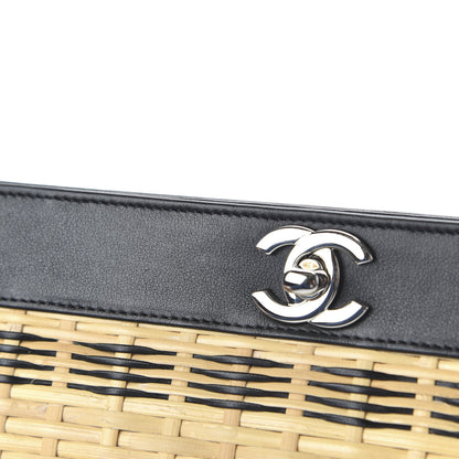 Chanel Rattan Calfskin CC Chain Wristlet Clutch Black Beige 11 of 12
