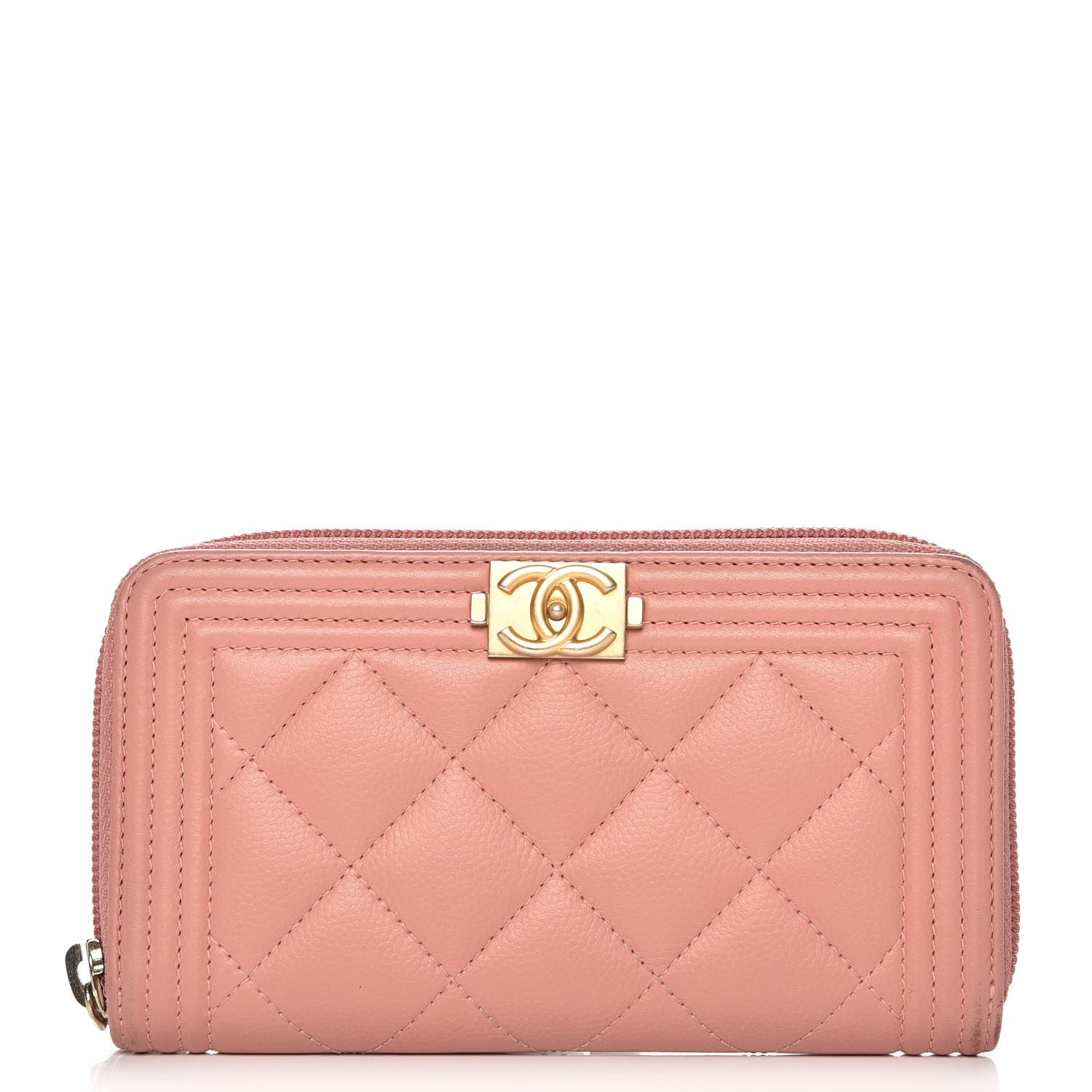 Chanel Caviar Quilted Boy Small Zip Around Wallet Pink 1 of 9