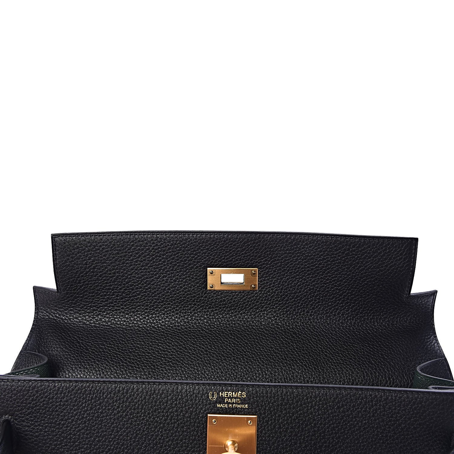 Hermes Togo Kelly Horseshoe Sellier 32 Black Vert Fonce 11 of 41