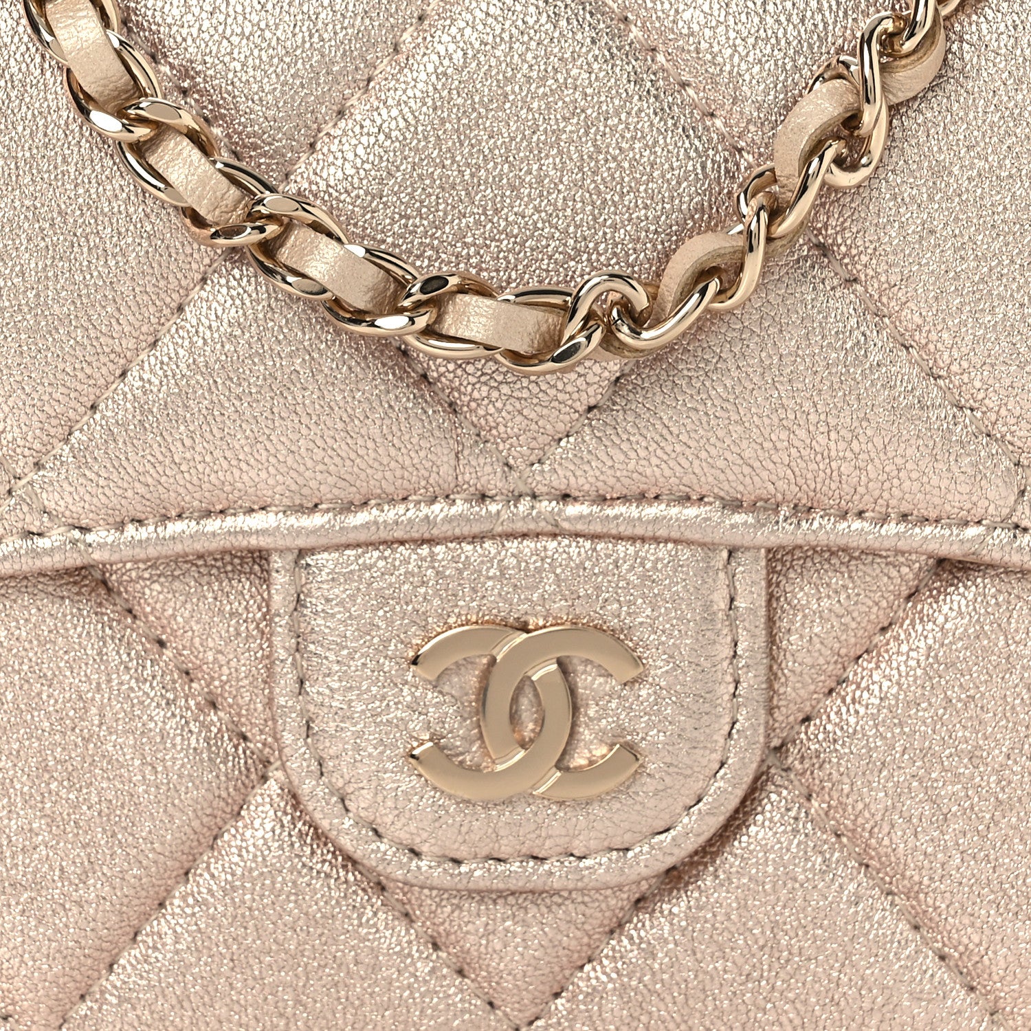 Chanel Metallic Lambskin Quilted Flap Card Holder On Chain Gold 7 of 10