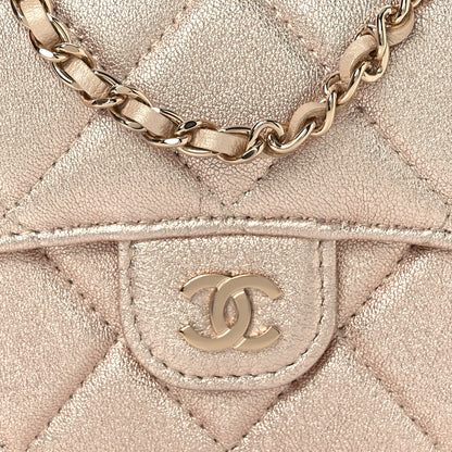 Chanel Metallic Lambskin Quilted Flap Card Holder On Chain Gold 7 of 10