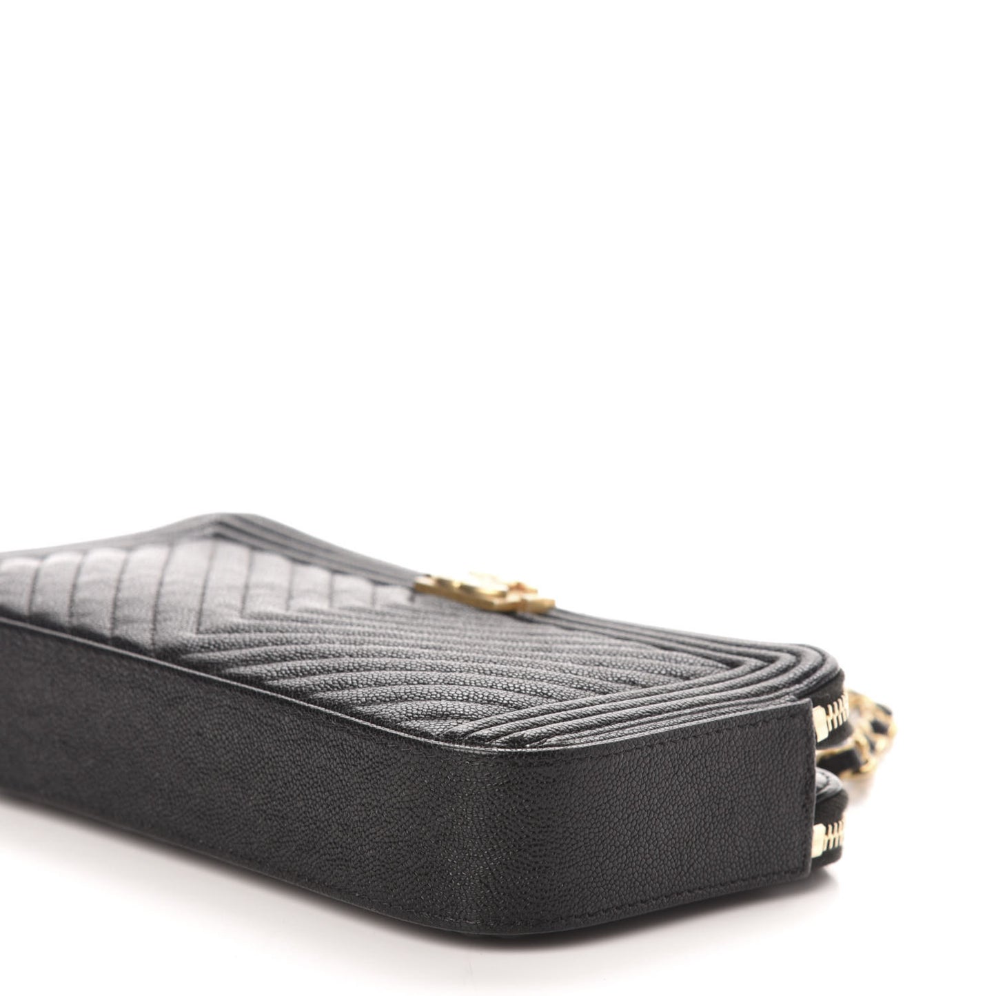 Caviar Chevron Small Boy Clutch With Chain Black