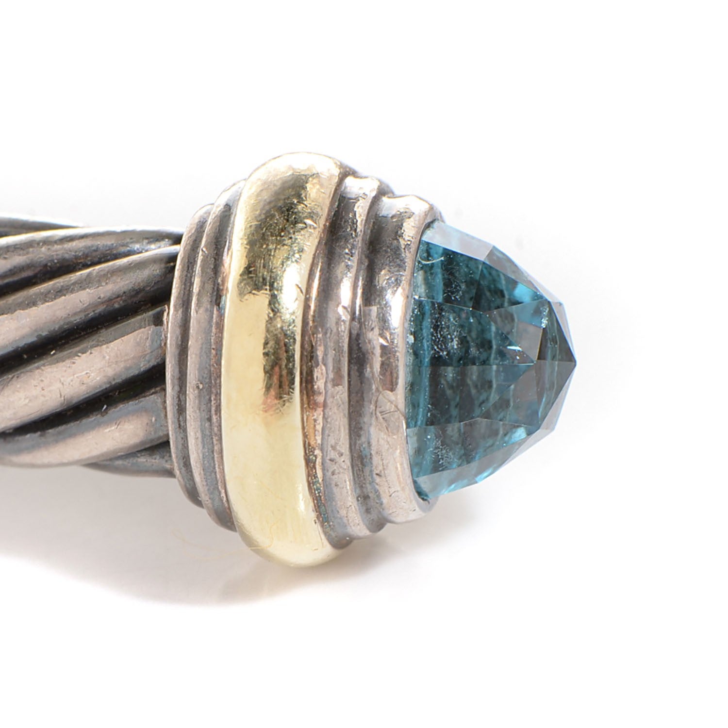 David Yurman Sterling Silver 14K Yellow Gold Blue Topaz 7mm Cable Classics Cuff 6 of 6