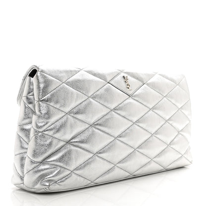 Saint Laurent Metallic Lambskin Quilted Sade Puffer Envelope Clutch Argento 3 of 6