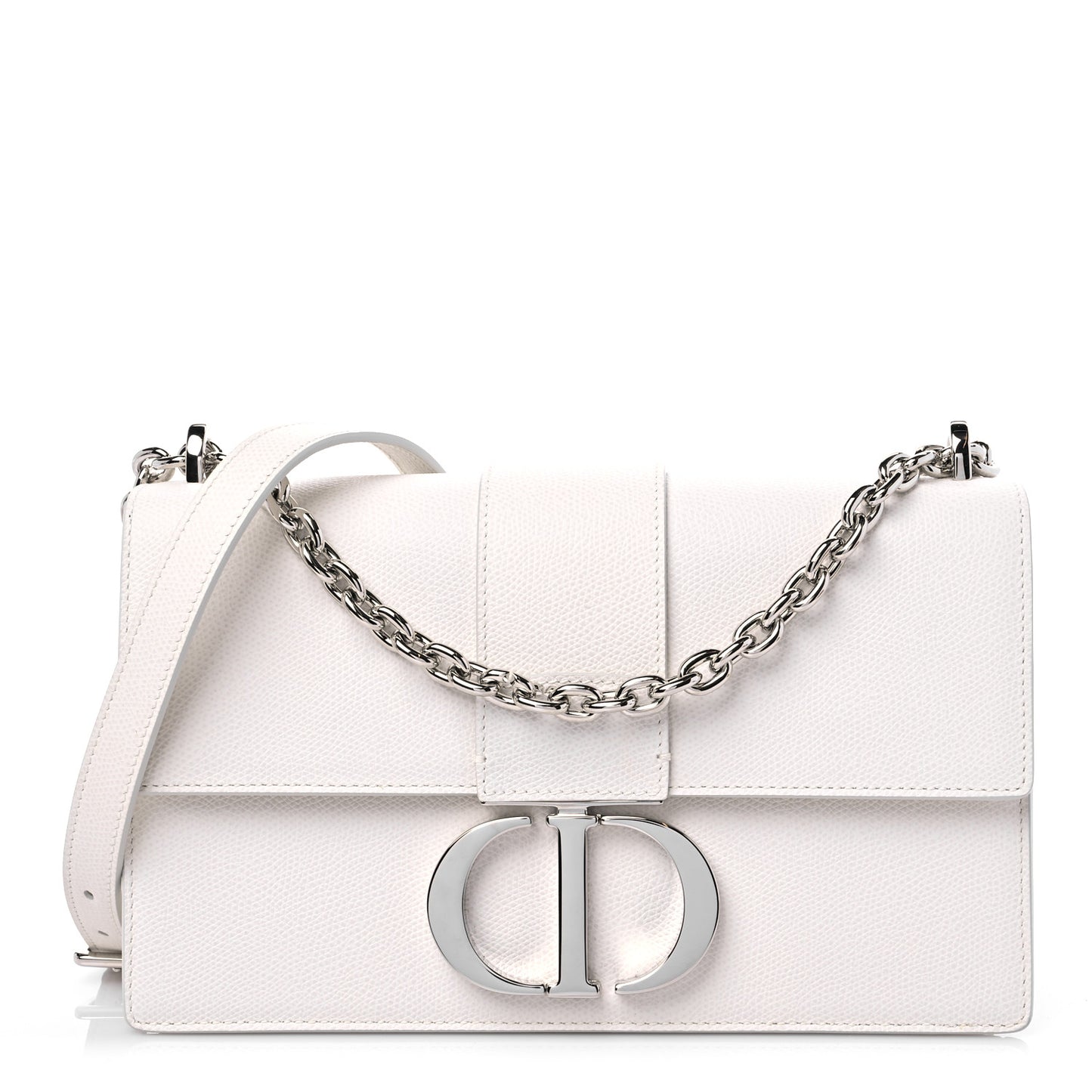 Grained Calfskin 30 Montaigne Chain Flap Bag White