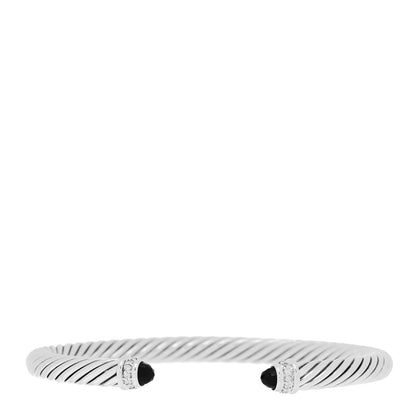 David Yurman Sterling Silver Diamond Black Onyx 5mm Cable Classics Bracelet 1 of 5